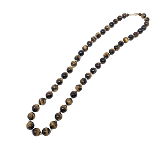 14kt Yellow Gold Clasp on Beautiful Vintage Tiger's Eye Beaded Necklace - Picture 1 of 6
